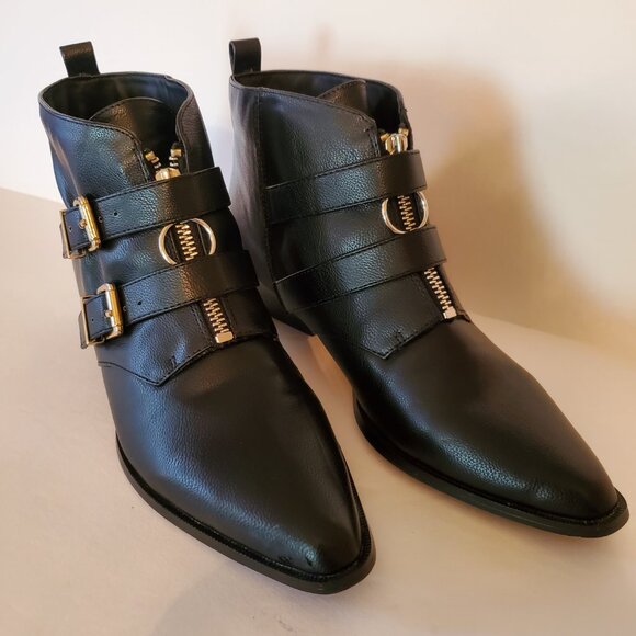 Who What wear Pointed Toe Buckle Women's Ankle Zipper Boots Black Size 7.5. - Picture 5 of 12